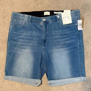 Angels Medium Wash Everluxe Sculpt Bermuda Cuffed Denim Shorts Size 22W
